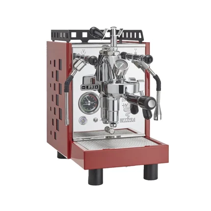A Bezzera Aria PID espresso machine Red, showcasing its compact design and patterned housing