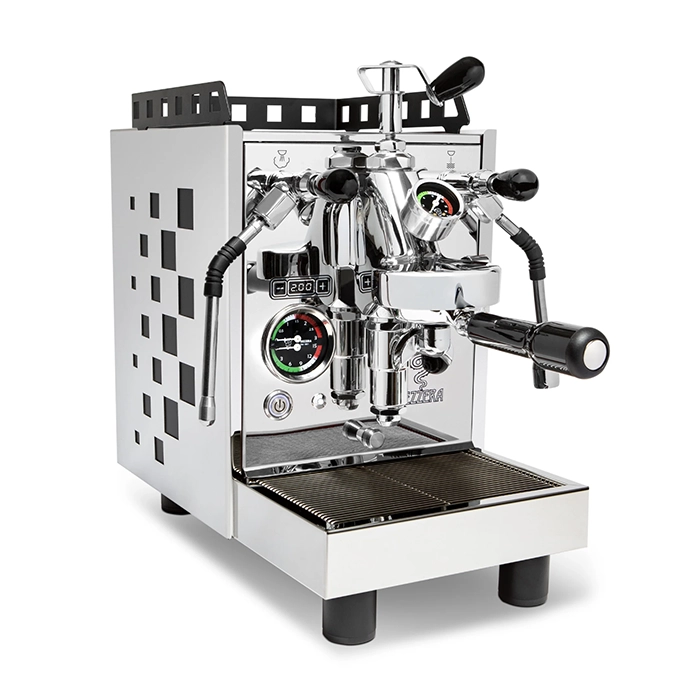 A Bezzera Aria PID espresso machine Stainless, showcasing its compact design and patterned housing