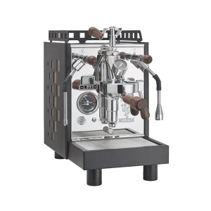 A Bezzera Aria PID espresso machine black, showcasing its compact design and patterned housing
