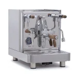 A Quick Mill Vetrano Design Walnut Accents with prominent walnut wood accents on handles and knobs