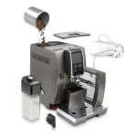 A glass of iced coffee being dispensed from the DeLonghi Dinamica Plus Connected, highlighting its TrueBrew Over Ice feature