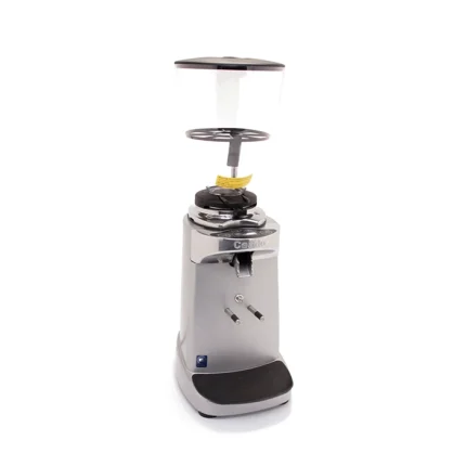 A large, professional Ceado E92 espresso grinder, featuring its bean hopper and dispensing chute