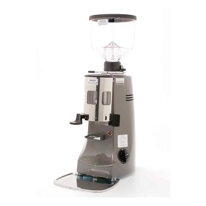A large, robust Mazzer Royal Automatic Espresso Grinder, with its prominent hopper and doser A large, robust Mazzer Royal Automatic Espresso Grinder, with its prominent hopper and doser