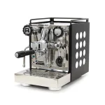 A matte black Rocket Espresso Appartamento Serie Nera White accents, highlighting its polka dot design