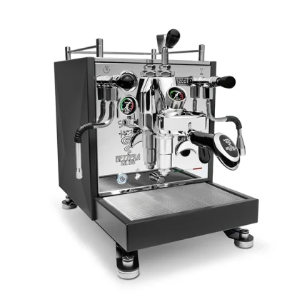 A sleek, Bezzera Sole espresso machine Black with its distinctive "moon-lander" feet and E61 group head visible
