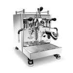 A sleek, Bezzera Sole espresso machine Stainless with its distinctive moon-lander feet and E61 group head visible