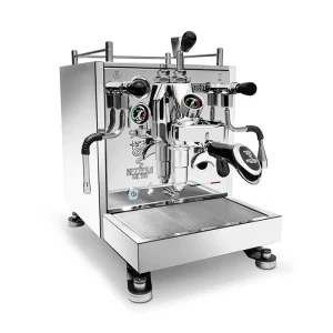 A sleek, Bezzera Sole espresso machine Stainless with its distinctive moon-lander feet and E61 group head visible