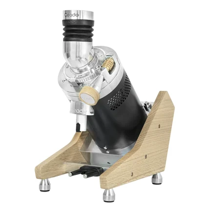 A sleek Coffee Grinder Ceado E37Z Naked with its angled design and single-dose bottles on the counter