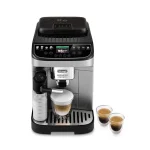 A sleek DeLonghi Magnifica Evo Next automatic espresso machine on a countertop, showcasing its modern design and TFT screen