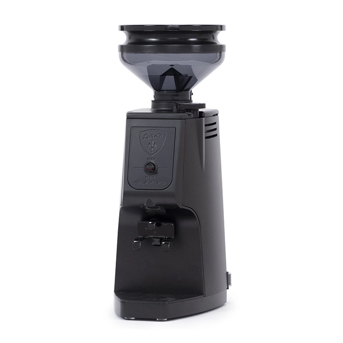 A sleek, Eureka Atom Pro Coffee Grinder Black on a counter, showcasing its compact yet powerful design A sleek, Eureka Atom Pro Coffee Grinder Black on a counter, showcasing its compact yet powerful design