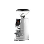 A sleek, Eureka Atom W 75 espresso grinder Chrome on a counter, highlighting its compact design
