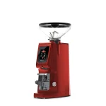 A sleek, Eureka Atom W 75 espresso grinder Red on a counter, highlighting its compact design