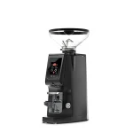 A sleek, Eureka Atom W 75 espresso grinder black on a counter, highlighting its compact design