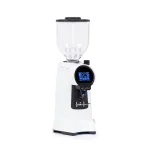 A sleek, Eureka Helios 65 espresso grinder White, highlighting its large bean hopper and prominent touchscreen