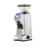 A sleek, Eureka Zenith 65E espresso grinder chrome, showcasing its modern design and bean hopper