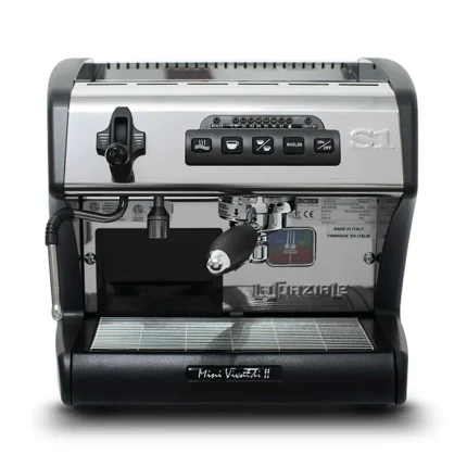 A sleek La Spaziale Mini Vivaldi II espresso machine in stainless steel, showcasing its compact size and professional look