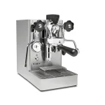 A sleek, Lelit Mara X Espresso Machine Stainless, showcasing its compact stainless steel exterior and E61 group head