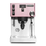 A sleek, Rancilio Silvia Pro X Espresso Machine Pink, showcasing its compact design and prominent pressure gauge
