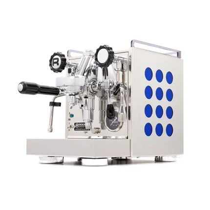 A sleek, Rocket Espresso Appartamento Sapphire with distinctive sapphire blue side panels, showcasing its unique color