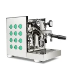 A sleek, Rocket Espresso Appartamento TCA Emerald, showcasing its streamlined panels and angular E61 group