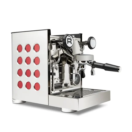 A sleek, Rocket Espresso Appartamento TCA Ruby, showcasing its streamlined panels and angular E61 group