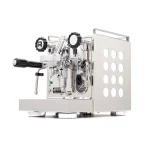 A sleek, Rocket Espresso Appartamento White, showcasing its compact size and distinctive laser-cut side panels