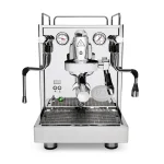 A sleek, polished stainless steel ECM Mechanika Max Espresso Machine, highlighting its compact design and E61 group head