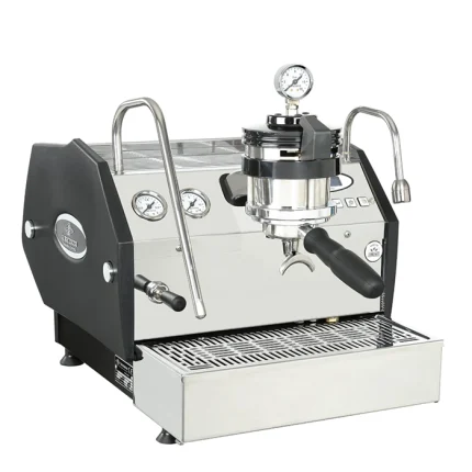 A sleek stainless steel La Marzocco GS3 Manual Paddle espresso machine, highlighting its iconic design and prominent paddle