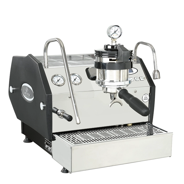 A sleek stainless steel La Marzocco GS3 Manual Paddle espresso machine, highlighting its iconic design and prominent paddle