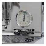 Close-up of the Rocket Espresso Mozzafiato Cronometro V White hidden digital shot timer and chrome accents